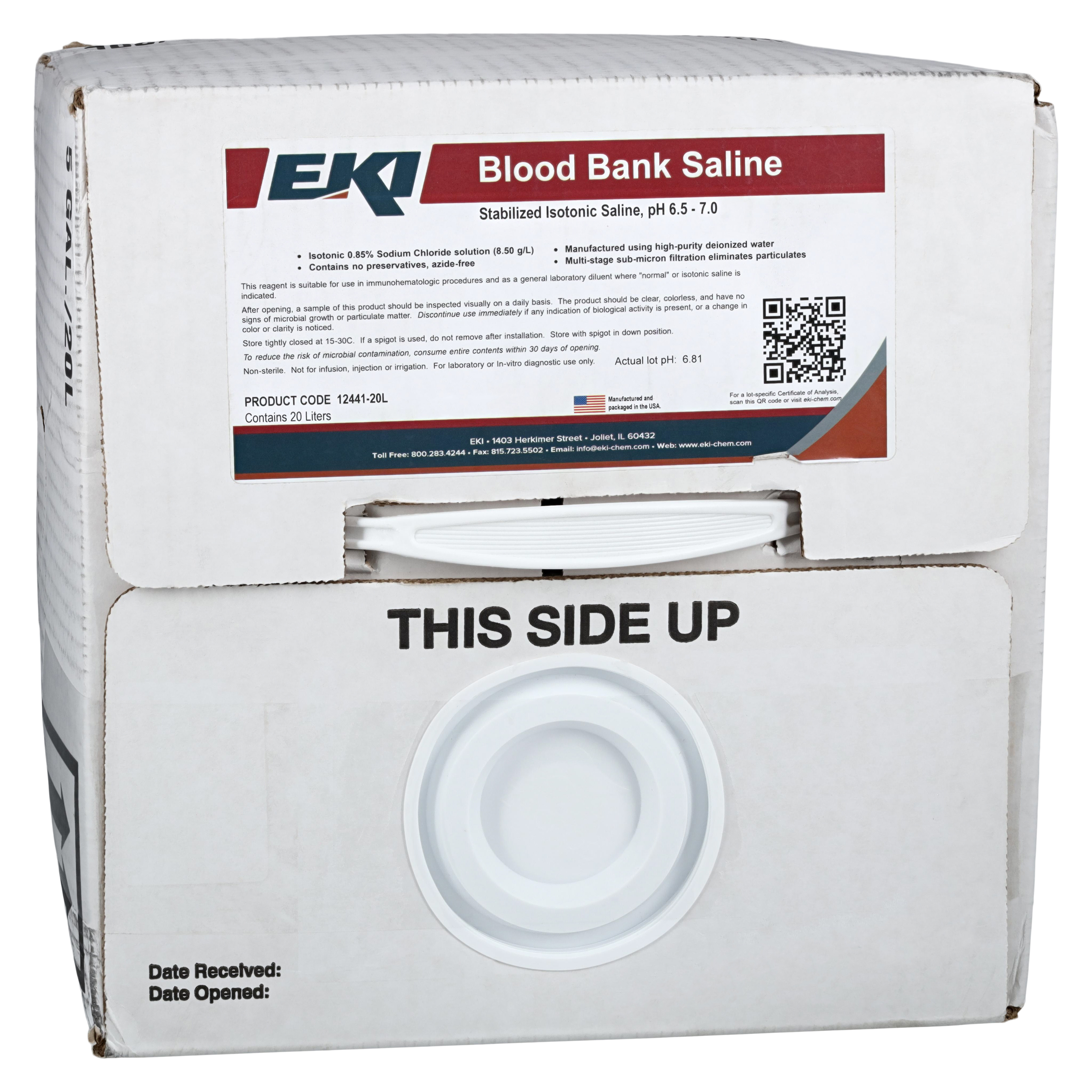 Testing Solution Sodium Chloride 0.85% 5 Gallon Cubitainer Ea
